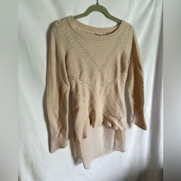 Knitted & Knotted Women's L Nude Pink Sweater Textured Anthropologie Wool Alpaca - Picture 2 of 7